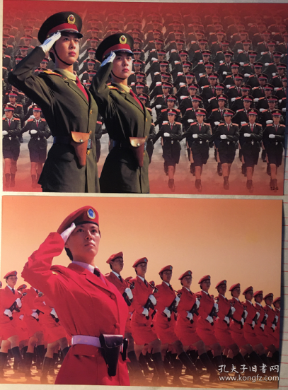 大阅兵邮资明信片二枚，女民兵邮票明信片，解放军女兵邮资片邮票