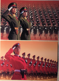 大阅兵邮资明信片二枚,女民兵邮票明信片,解放军女兵邮资片邮票