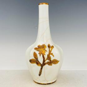 官瓷镶金瘦金体刻诗花瓶，高24厘米，直径12厘米
