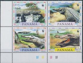 巴拿马 1997年 自然保护基金会 WWF 美洲窄吻鳄 4全新 联票 带色标