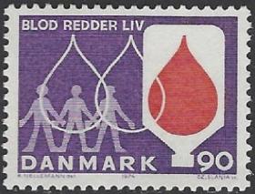 丹麦 1974年 献血 1全新 雕刻版 斯拉尼亚雕刻