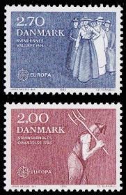 丹麦邮票1982年 历史事件 废除奴隶制 妇女投票 2全新 雕刻版 斯拉尼亚雕刻
