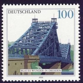 德国 2000年 德累斯顿 蓝色奇迹桥 桥梁 邮票1全新