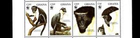 加纳 1994年 世界野生动物基金会 WWF 博阿本-非玛猴子保护区的白腹长尾猴 4全新 联票