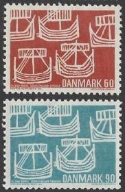 丹麦 1969年 北欧合作 帆船  2全新 雕刻版  斯拉尼亚雕刻