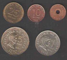 【北极光】菲律宾硬币-5枚-上品-钱币-硬币-纸币-实物扫描