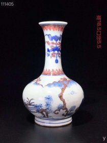 183_康熙青花釉里红长径瓶、纯手工胎，器形优美，造型周正挺拔，品相完整。