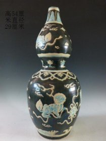 明代法华彩狮子戏绣球纹葫芦瓶