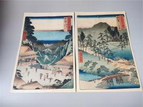 十九世纪日本浮世绘名家安藤广重版画2幅