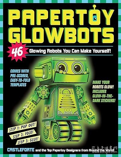 现货 发光机器人折纸书 英文原版 Papertoy Glowbots 进口童书 手工做46个会发光的机器人