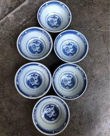 五六十年代景德镇人民瓷厂青花碗六个-86