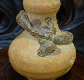 唐代堆塑盘龙螭龙蒜头陶器赏瓶-98