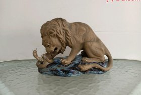 狮蛇斗*非常精美的石湾瓷塑摆件-65