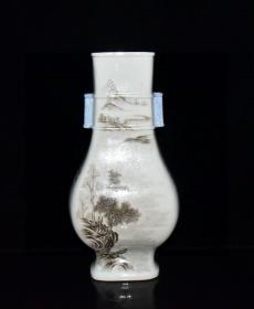 一线精品老货收藏   清代乾隆墨彩方瓶【39x19x13cm】