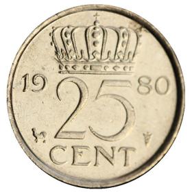 保真外币 荷兰王国25分镍币 朱莉安娜像 外国硬币钱币