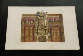 1875年手工上色钢版画《巴洛克风格宫廷室内装饰设计》