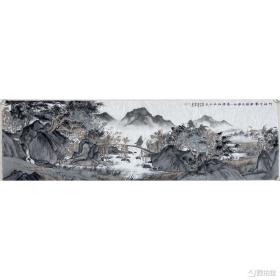 【鳳溪古风--新品】 实力画家：胡寒生  竹杖芒鞋轻胜马，谁怕，一蓑烟雨任平生。  东坡词意    尺寸：118*35（纸本）