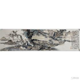 【鳳溪古风--新品】 实力画家：胡寒生  但令心似莲花洁，何必身将槁木齐。贯休山居诗意图   尺寸：90*24（纸本）