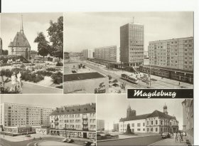 【编号：917】Magdeburg Magdalenenkapelle Karl Marx Strabe Alter Markt Das alte Rathaus 1974年6月9日德国实寄老明信片 vintage