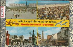 【编号：28389】Nordsee Insel Borkum 1997年8月23日邮资机戳德国实寄生日明信片 vintage 海星