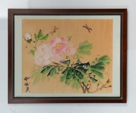 林风眠学生、近代四川籍水彩大家 席德进 水彩画《花开带露鲜》镜框 纸本镜框