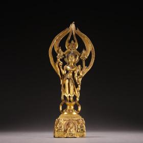 旧藏 铜鎏金观音佛像。