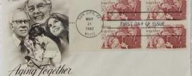 美国1982年和睦家庭四方联邮票首日封
