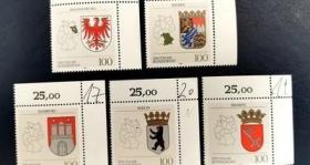 德国邮票1991年各州州徽城徽直角数字边5枚5113