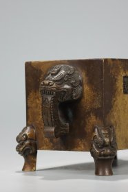 旧藏 铜大明宣德年制款螭龙耳炉
