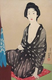 桥口五叶   【 女六题  之  夏衣之女 】    手褶木版画    原大复刻浮世绘   画芯44*28cm   日本   悠悠洞    新版画   木版水印   桥口五叶   女六题    夏衣の女    夏装之女     超美品相