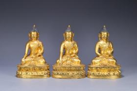 十八世纪 藏传 铜鎏金三世佛造像，尺