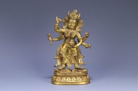 十八世纪 藏传 铜鎏金六臂观音造像。