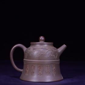 回流：老紫砂泥绘“松鹤”钟式壶。
尺。收藏佳品。