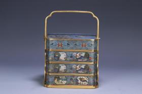 清代 “大清乾隆年制”款景泰蓝提梁食盒。