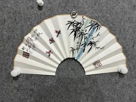 白石弟子刘永泰 扇面作品 正面：竹报平安画，反面：紫气东来字。