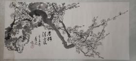 福建省画组组长，莆田县兴安画院院长周秀廷“老梅清风”水墨梅花