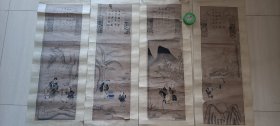 清代刻印“人物故事”木板画四条屏（4立轴）