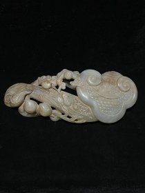 明 清 高古玉“ 福寿双全”人参如意规格：高5.6cm 长23cm 厚79cm,重912克