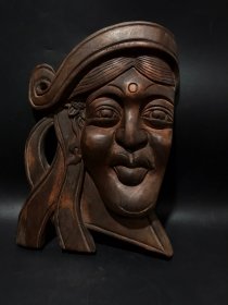木雕脸谱、纯手工雕刻、纯手工绘、生动传神、画工漂亮，尺寸：高：28cm，宽：20.5cm，重量：545克，