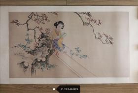 七八十年代 佚名 精品仕女图 绢本旧裱镜片