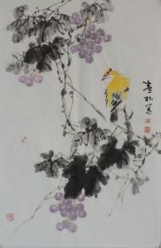 四川省美协 蒲青松先生 四尺三开花鸟作品1，作品尺寸68x45厘米，有作者电子版合影，付款后私信客服索要作者电子版合影。