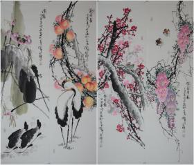 刘顺兵  四条屏《花鸟四条屏8》，尺寸约135x34lmx4