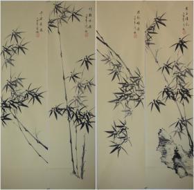 王清秋 竹子四条屏，尺寸136x34x4
