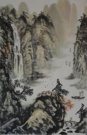 河北省著名画家 王献彬先生四尺三开山水作品《无落款作品》尺寸约68x45厘米