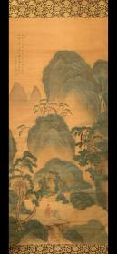 清中期，田能村竹田，青绿山水，高士观瀑图，大幅绢本立轴