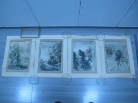 包真美品民国胡伯翔绘春夏秋冬山水老烟画四幅一套