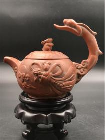 一口价古董民国老物件纯手工制作嫦娥玉兔紫砂壶手把茶壶买家自鉴特价包邮