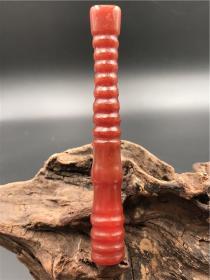 一口价古董清代老玉器红玛瑙雕刻件节节高升玉烟嘴包老保真买家自鉴特价包邮