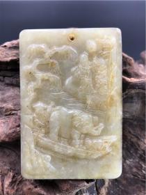 一口价古董玉器清代老和田玉曹冲称象智慧象征挂件方牌子吊坠买家自鉴特价