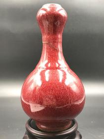 一口价古董清代老瓷器霁红釉蒜头瓶装饰摆件观赏瓶子包老保真买家自鉴特价包邮